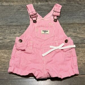 Adorable baby girl pink white striped Oshkosh vestback shorts 9 months